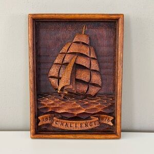 Vintage carved wood Clipper ship wall plaque
